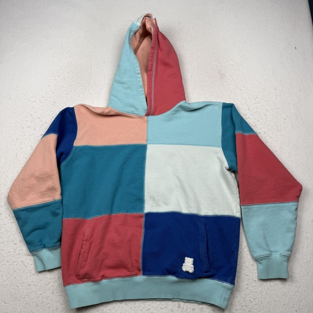 Teddy Fresh Hoodie Mens Large Multicolor Patchwork Colorblock Fleece Pullover